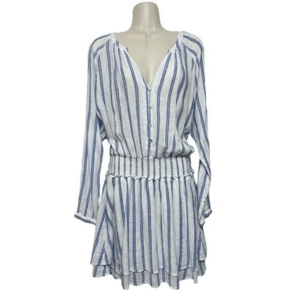 RAILS Jasmine Stripe Smocked Waist Long Sleeve Linen Blend Dress Size M - Picture 7 of 8